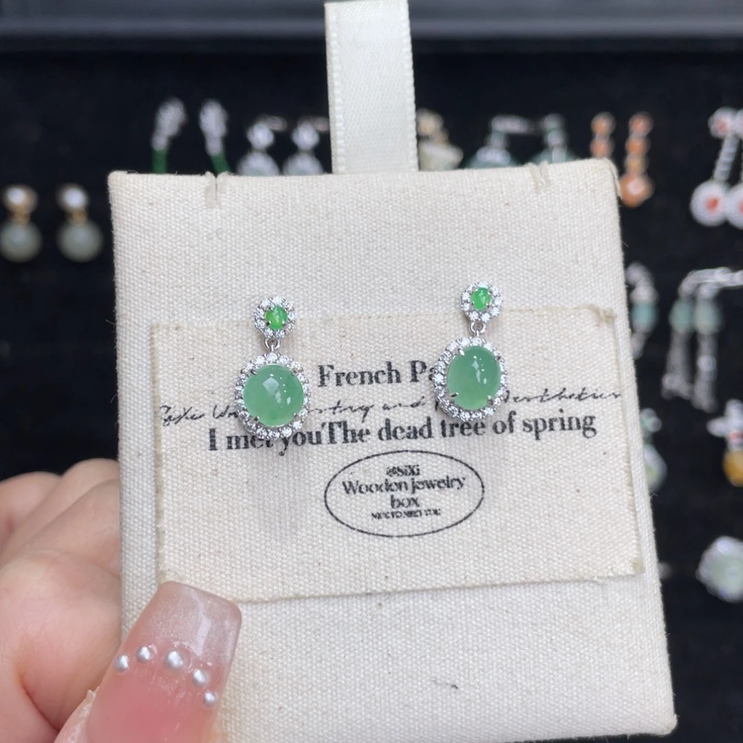 翡翠银S925镶嵌耳饰