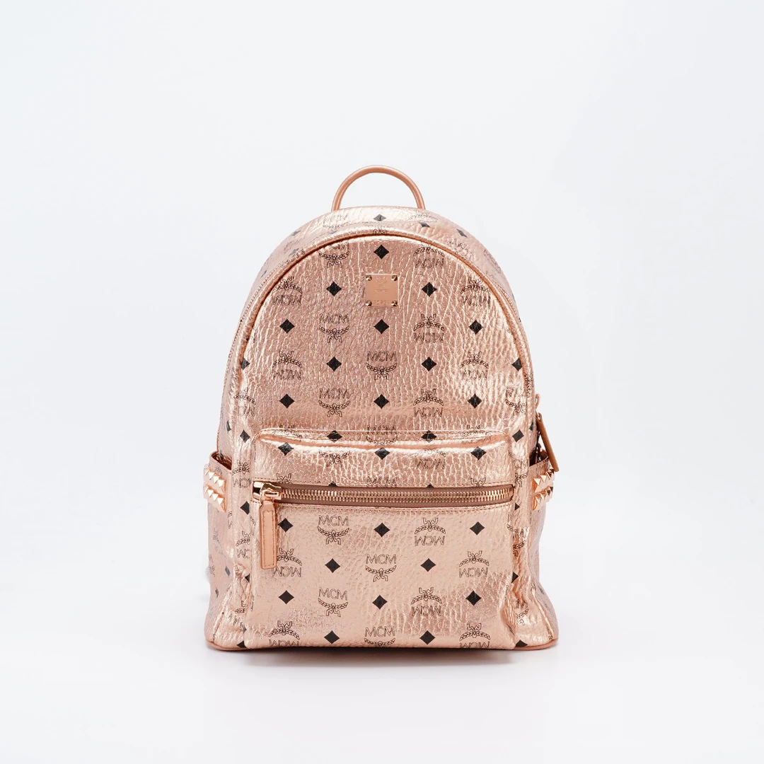 95新 MCM 【MCM专属】玫瑰金 双肩包中号/BG23006381