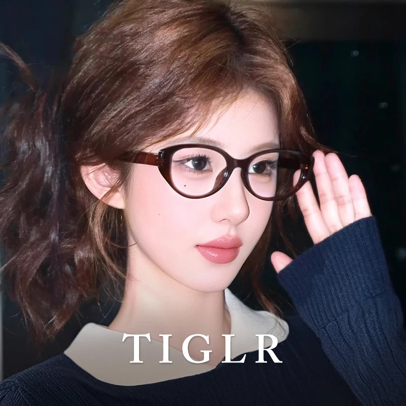 帝格勒复古茶色猫眼眼镜女款素颜神器近视可配度数平光镜眼睛框架