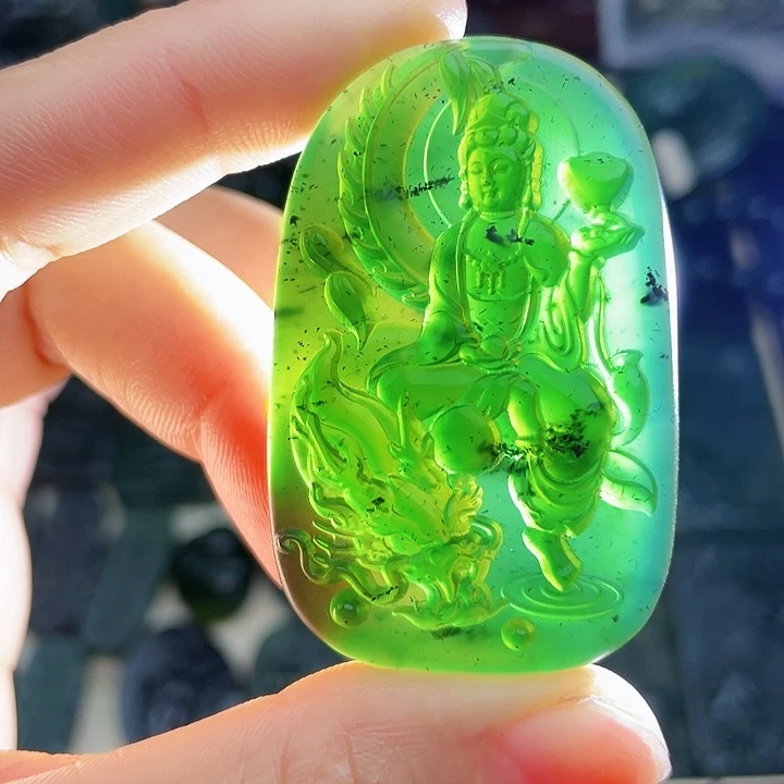 蛇纹石玉未镶嵌挂件泰山玉御龙观音