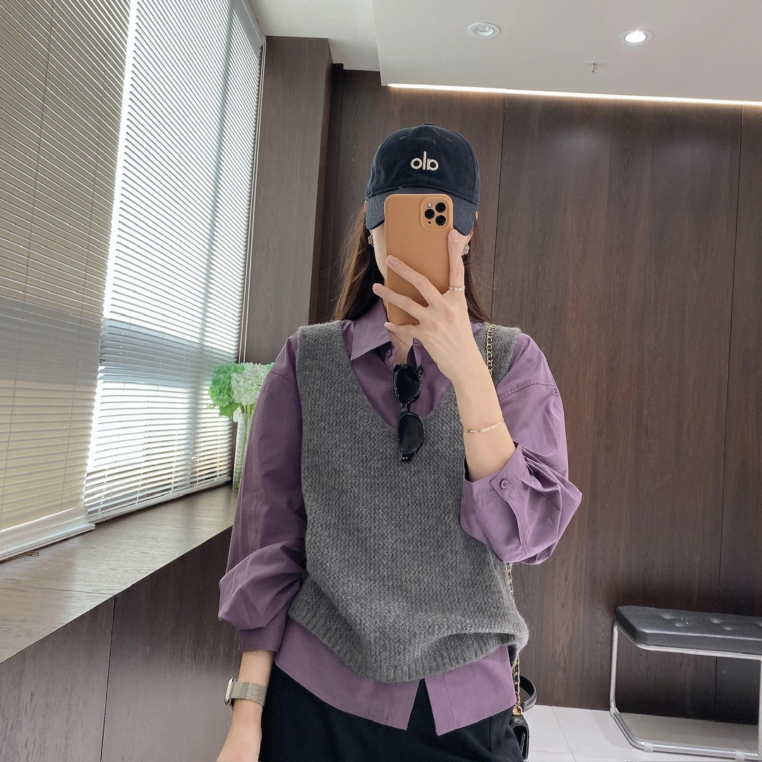 IMFLY金小金自制女装 莱赛尔套装DYW9786早秋气质衬衫+针织马甲