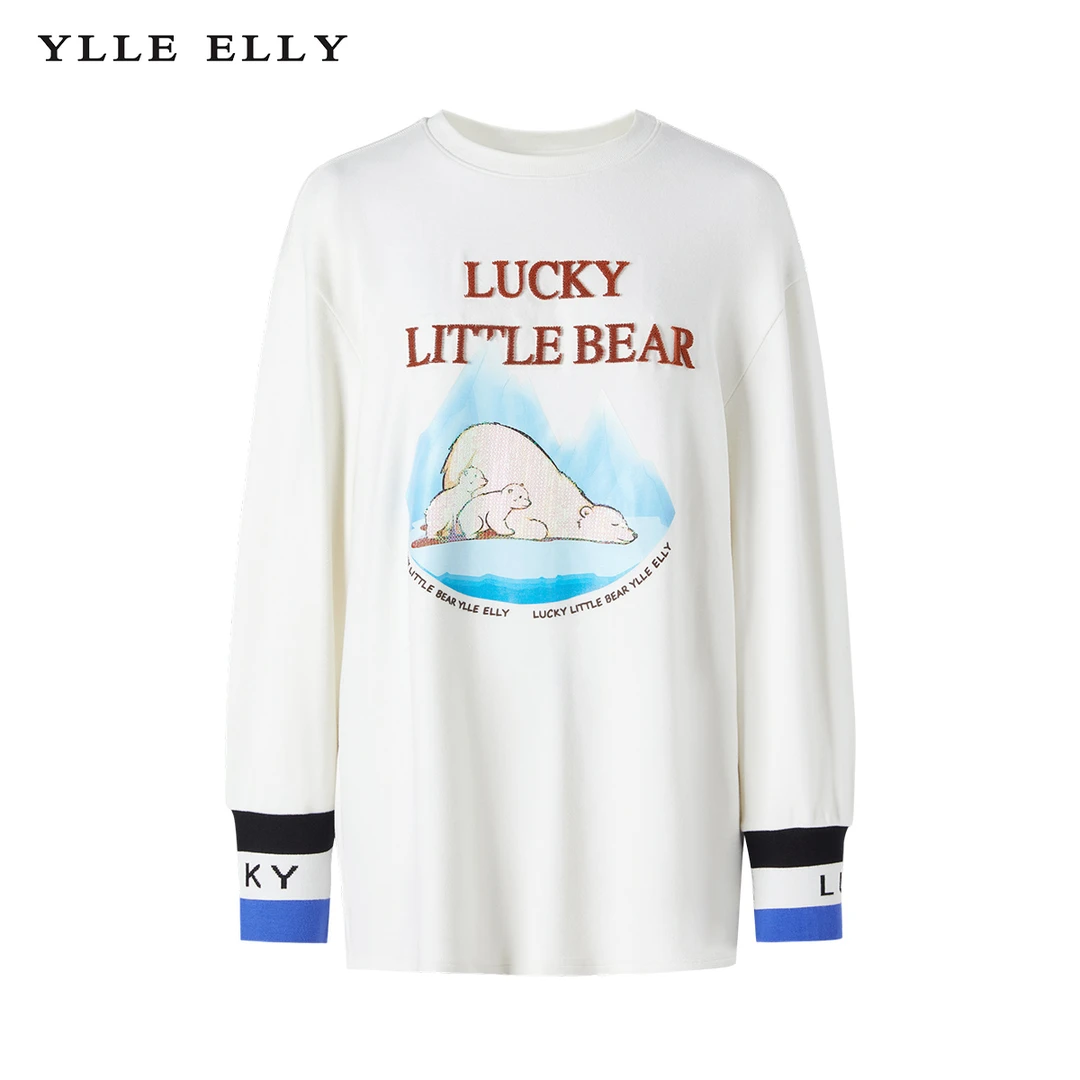 【诗语专属】YLLEELLY长袖时尚印花宽松慵懒风中长款卫衣打底衫
