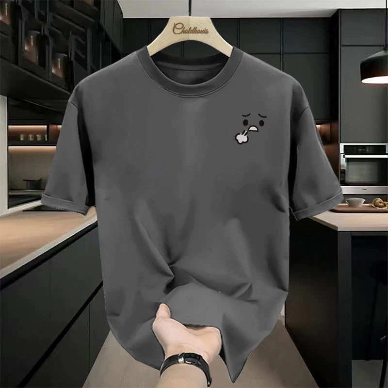 男士大码高端纯棉短袖T恤新款夏季设计感小众潮流印花宽松体恤