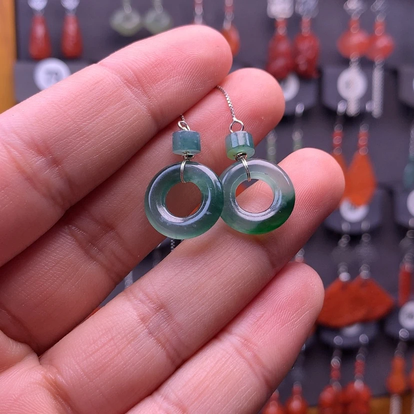 【闪购商品】翡翠耳饰银S925镶嵌满意