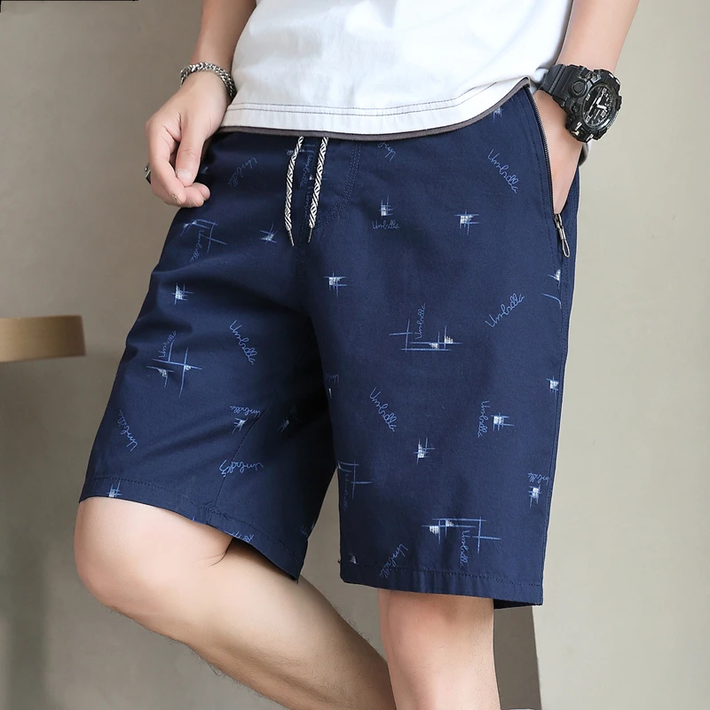 哈逊梅奈夏季潮流时尚印花五分裤男拉链口袋薄款透气宽松休闲短裤