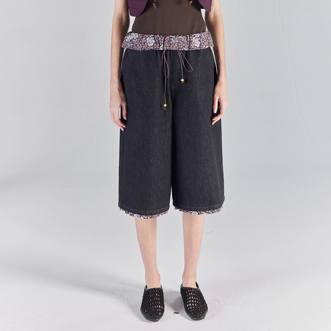 ICE DUST设计师品牌拼接碎花牛仔中裤DSC买手店BY5L11049