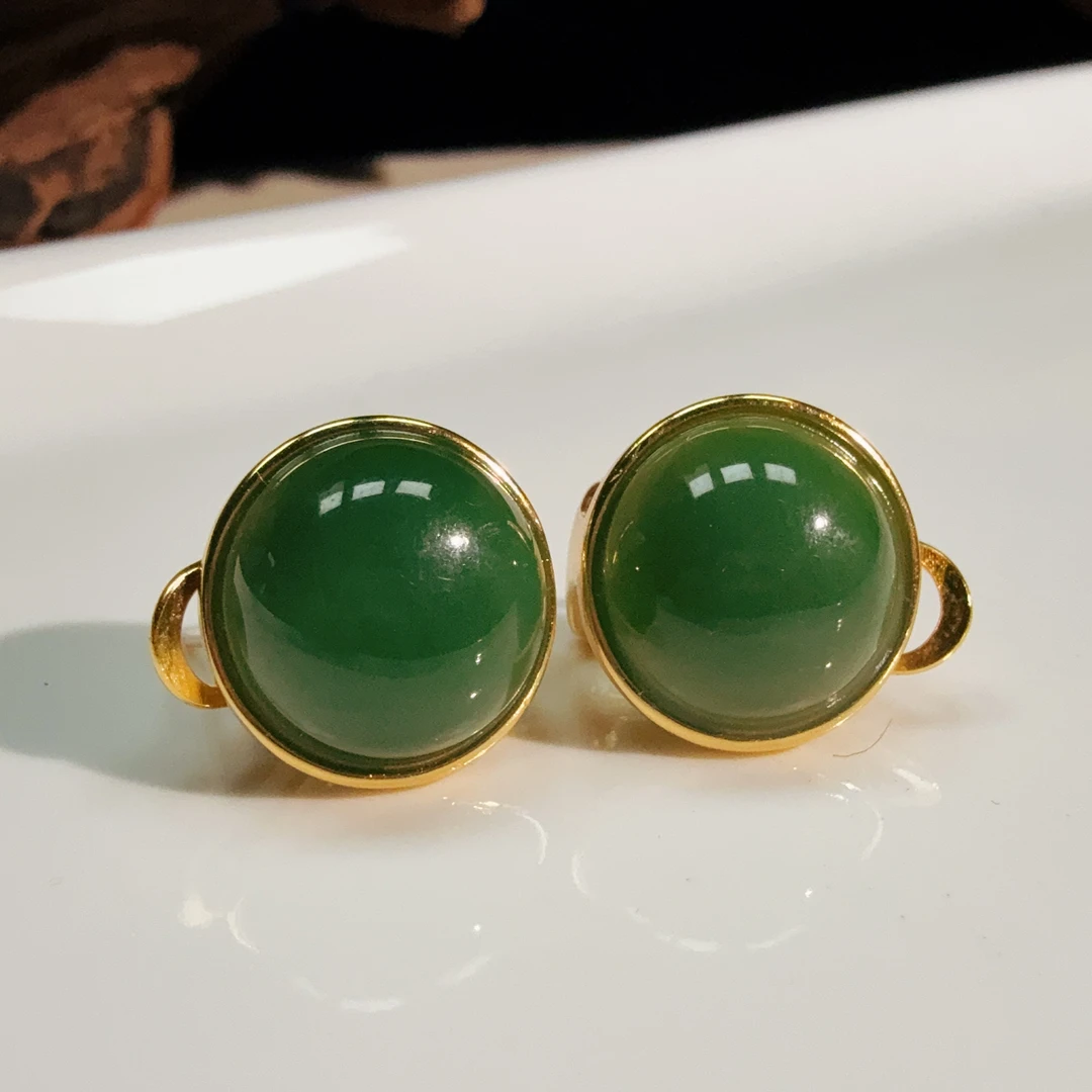 【伟伟鉴定】和田玉碧玉 银镶 耳扣 12+时尚百搭饰品