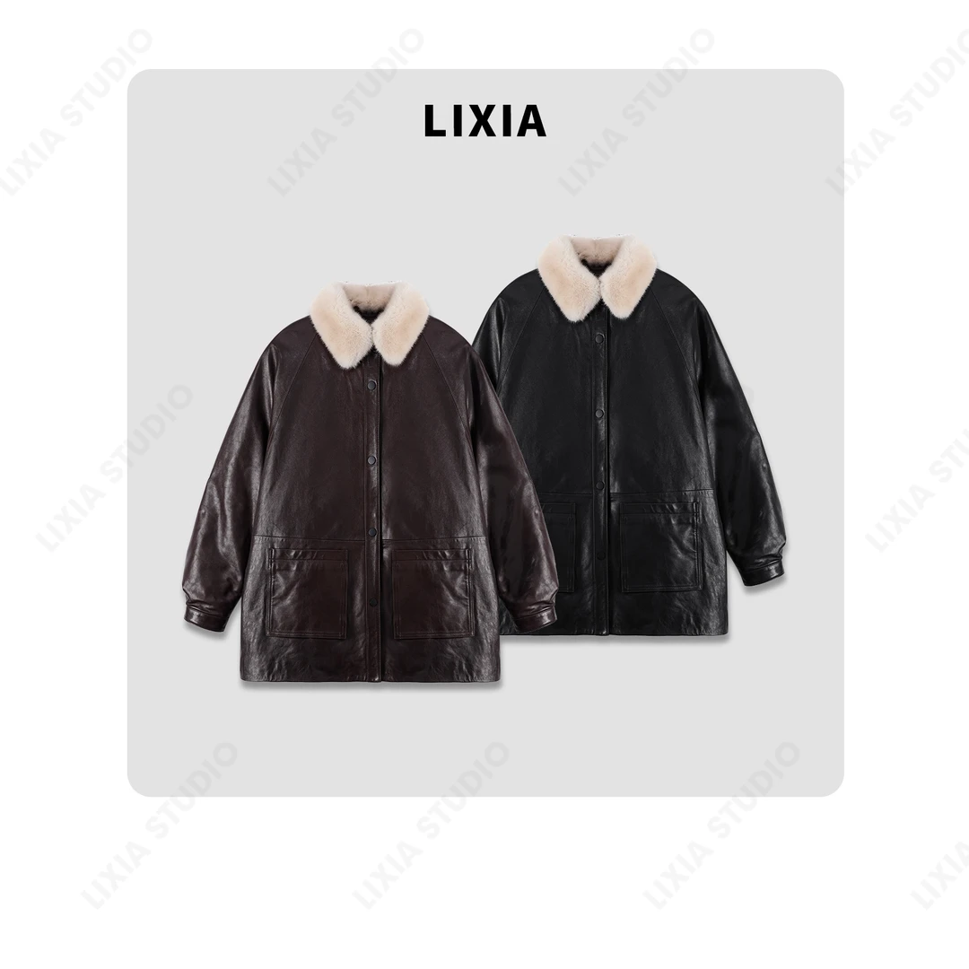 LIXIA【凛冬恋歌】绵羊皮羽绒服拼水貂领保暖皮衣-A8295