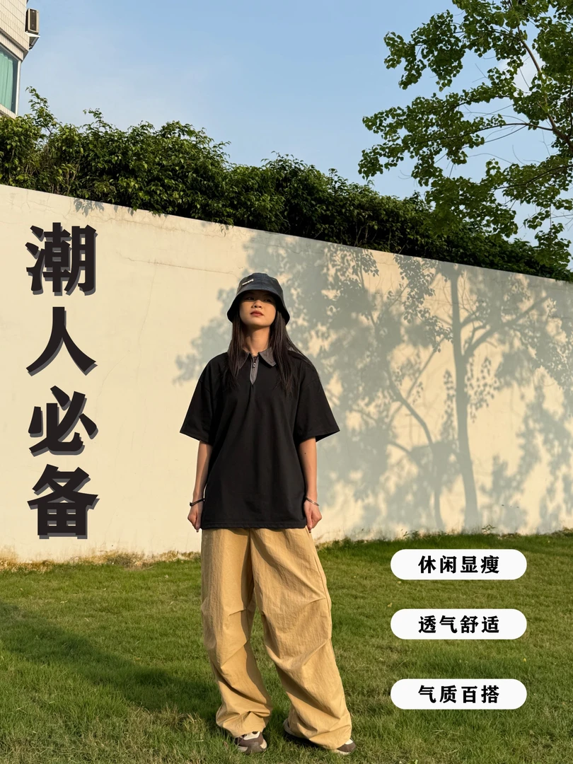 夏季黑色polo衫宽松短袖T恤女2025新款爆款反叛职场穿搭宽松女T恤