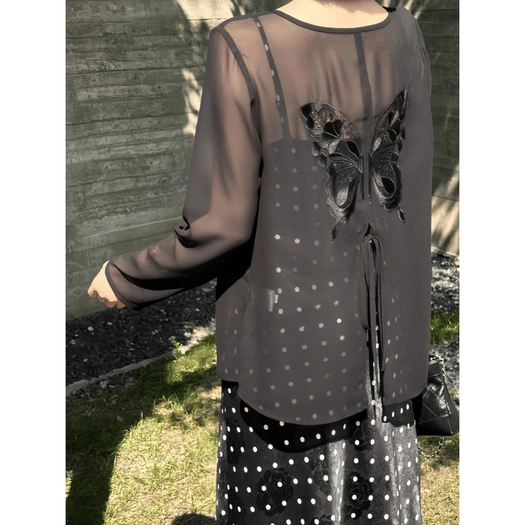 妮妮家0131时尚慵懒风气质长袖防晒上衣吊带连衣裙