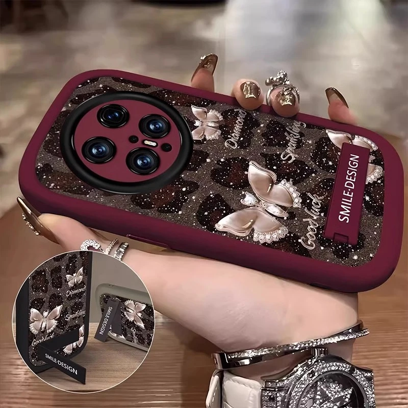 豹纹蝴蝶适用华为mate70pro手机壳pura80全包保护套m60防摔带挂绳