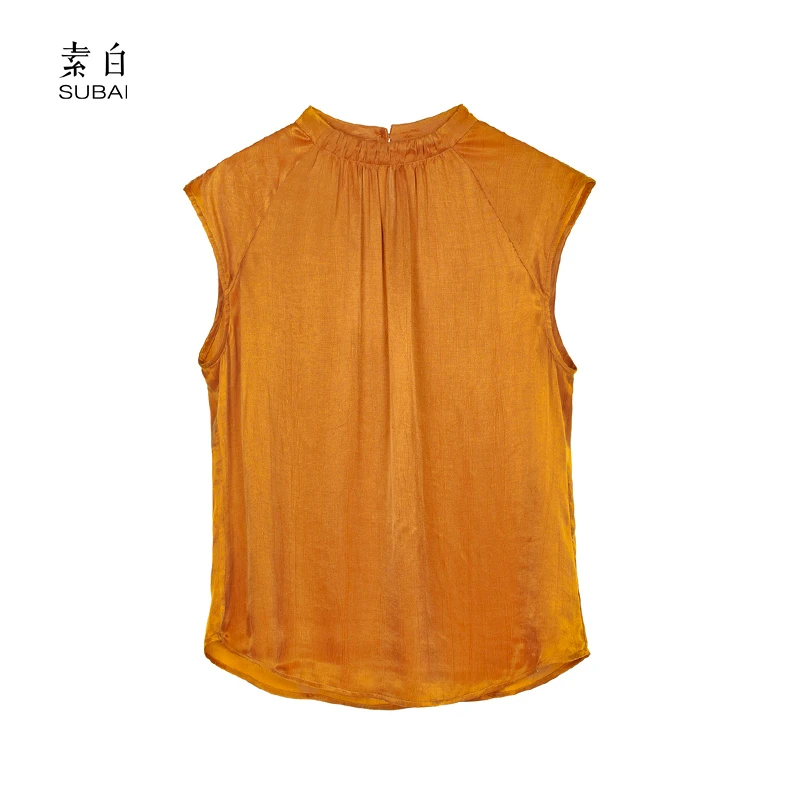 素白【柔心】国风简约显瘦百搭铜氨丝无袖上衣背心SB2503CS01317