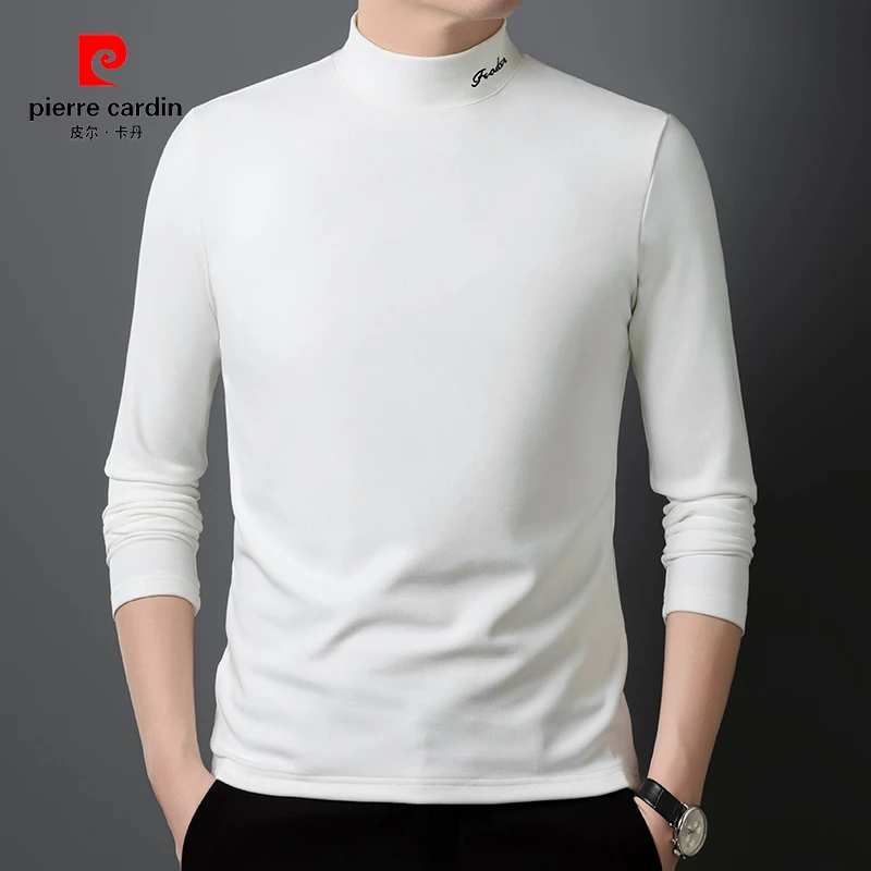 皮尔卡丹【羊毛+桑蚕丝】秋冬正品高档德绒男士半高领卫衣t恤打底衫
