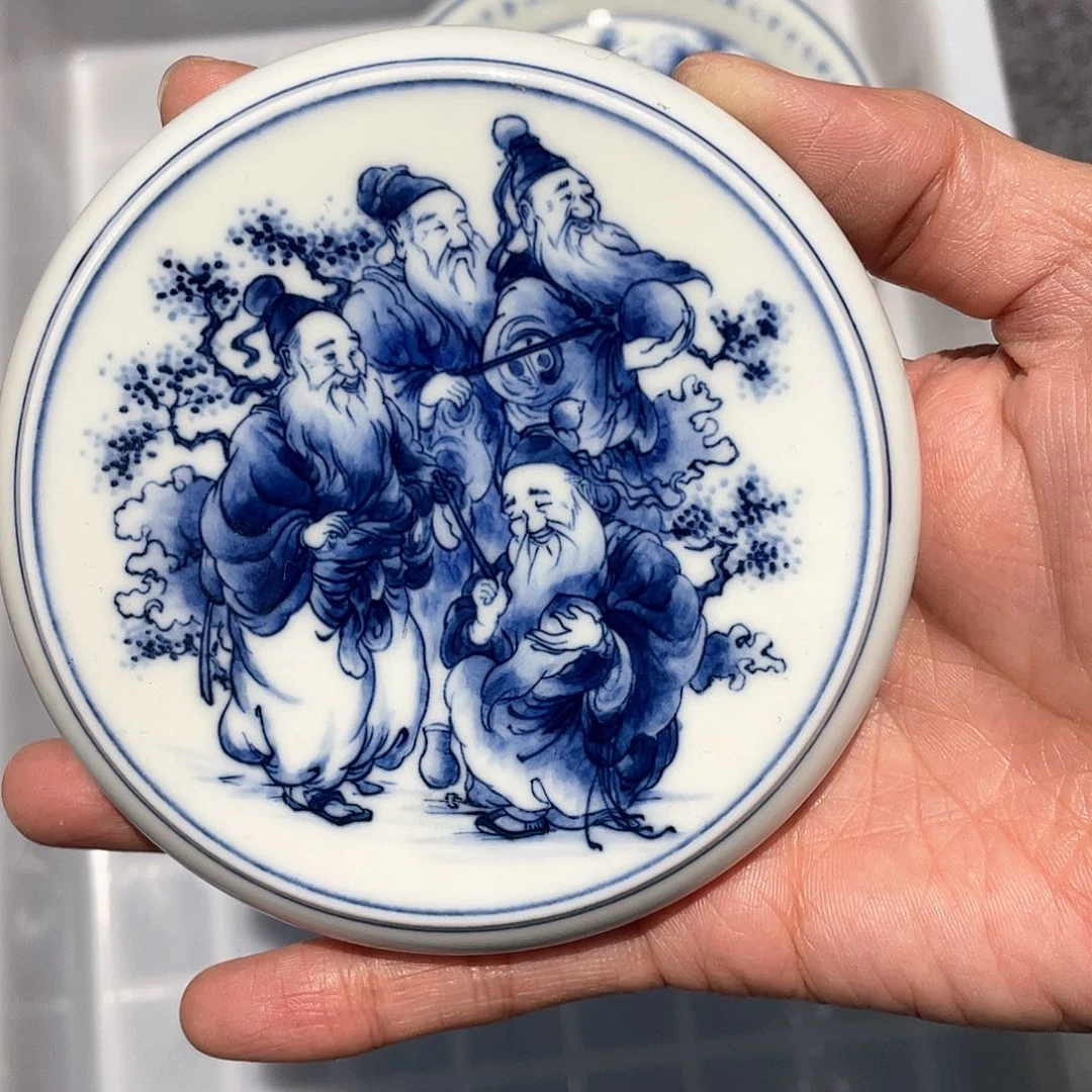 泥藝瓷梦青花福禄寿喜盖置