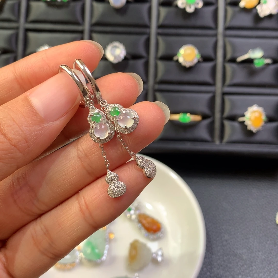 翡翠银S925镶嵌耳饰