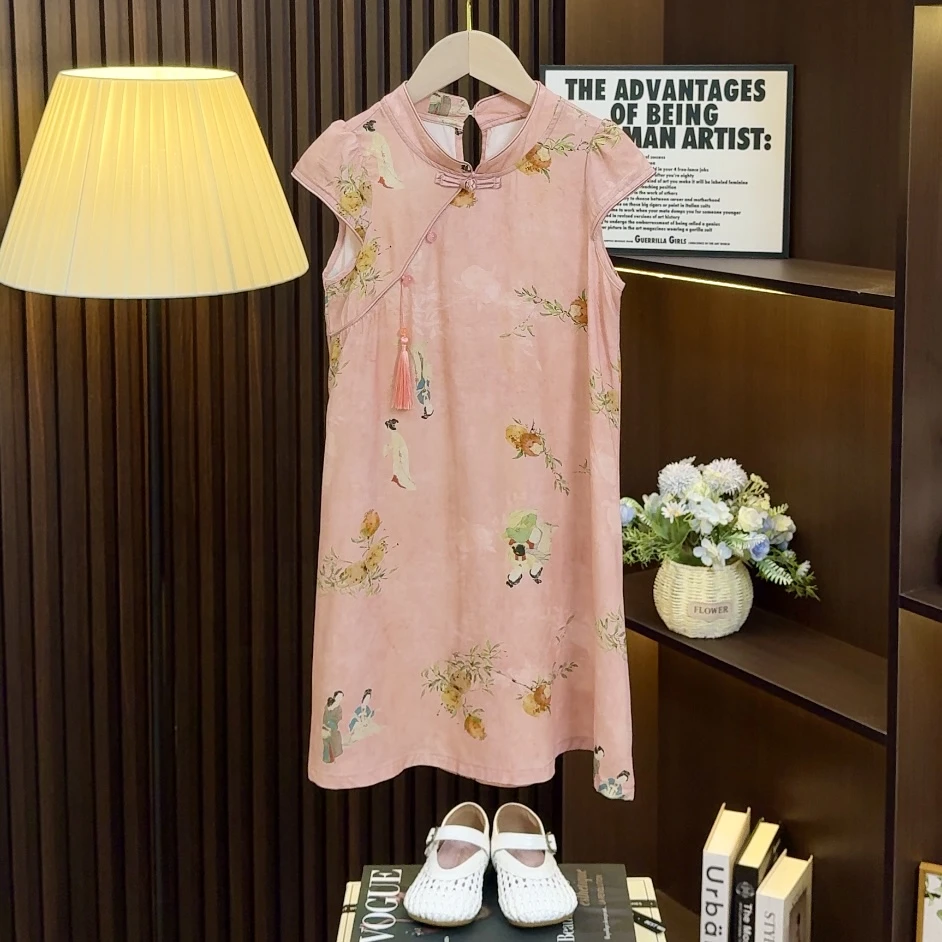 【游园女仕图】少女风T裙夏季A字裙2025女童连衣裙中国风复古