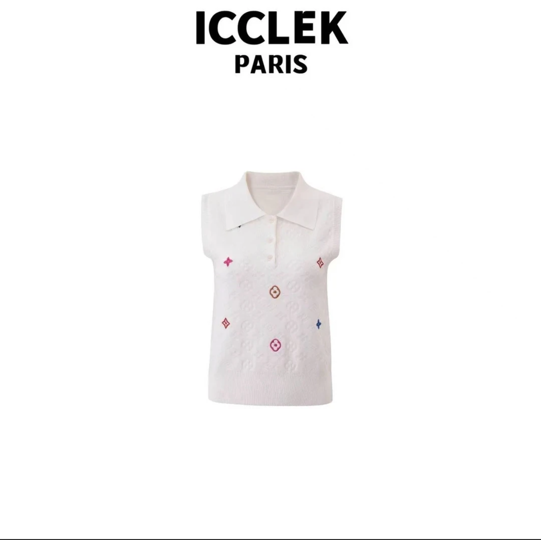ICCLEK 翻领针织印花背心无袖百搭时尚减龄轻奢名媛百搭  -  1136