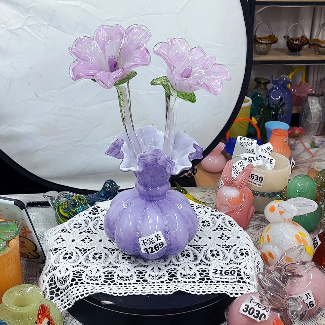 2花1瓶 家悦琉璃工艺品瓶不完美