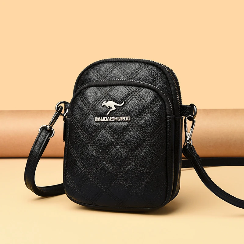 玫瑰袋鼠皮包菱格手机包女2025新款软皮斜挎包百搭单肩女士小包包