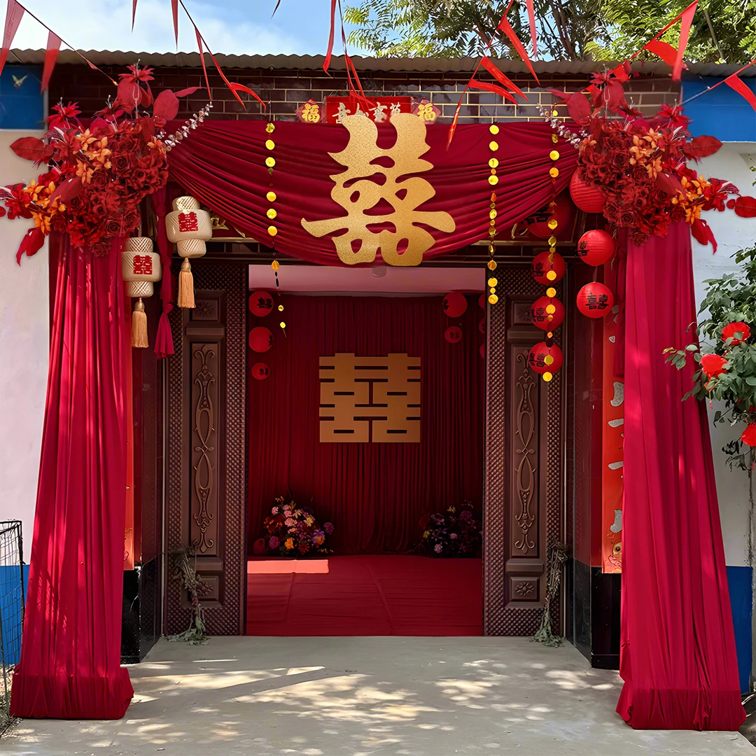2025农村结婚庭院子婚礼布置自建房大门口婚房布幔布置装饰套装