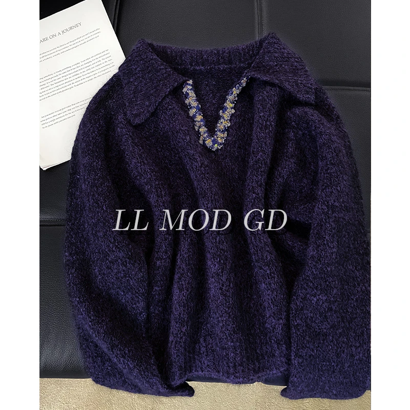 布蕾泡芙卷 长袖翻领毛衣秋冬保暖宽松厚款百搭针织上衣YL-255036