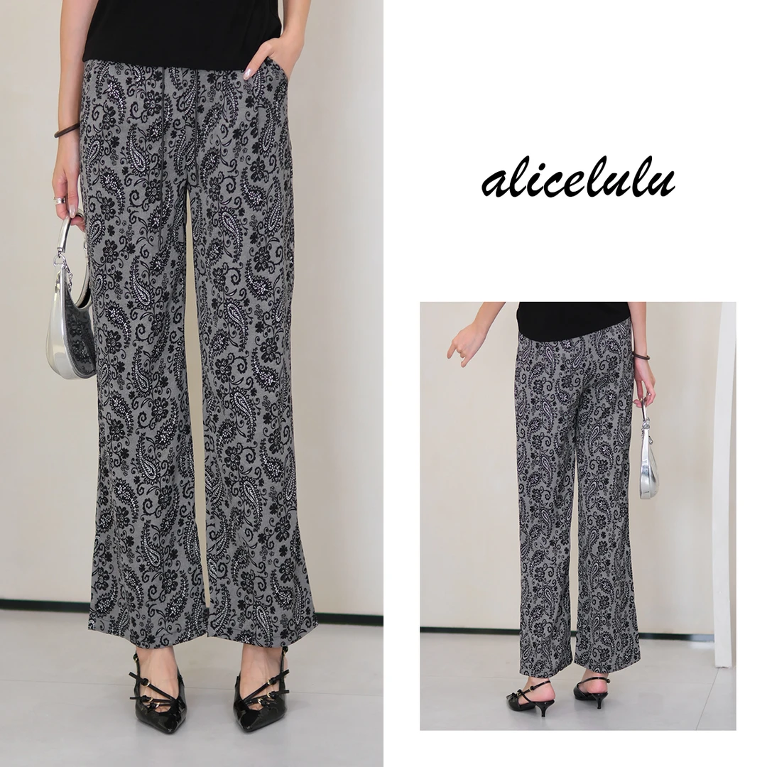 [alicelulu]复古腰果花印花松紧腰休闲阔腿裤S1035050U