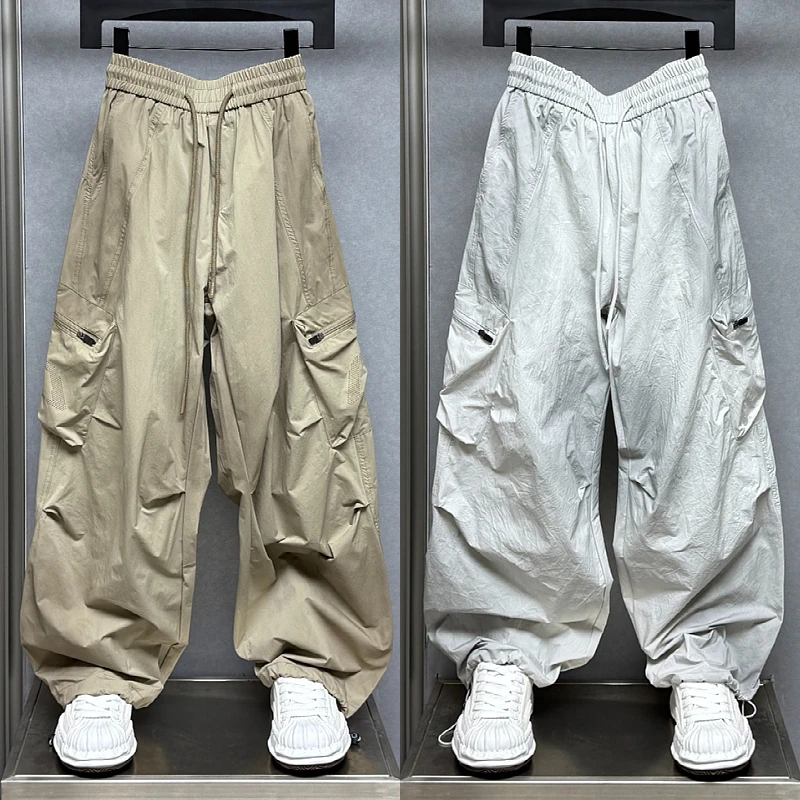 夏季美式复古多口袋工装裤潮牌脏脏裤子设计感伞兵直筒阔腿休闲裤