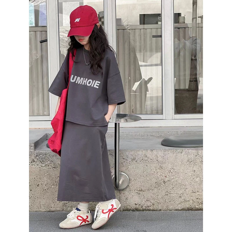 K26723童装女童针织裙套装2025夏季新款儿童短袖半身裙时髦衣服夏