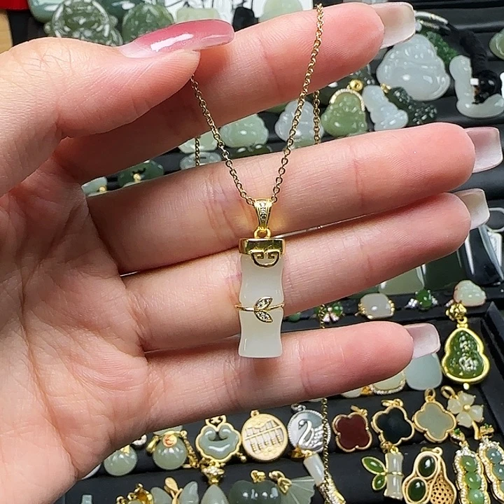 颈饰银S925镶嵌和田玉送链子送绳