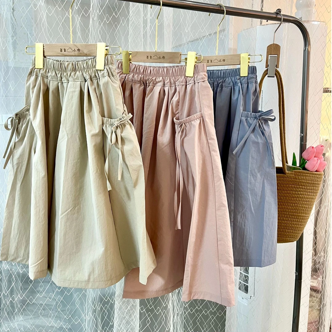 春季复古高腰修身半身裤裙日系百搭松紧腰头设计休闲半裙女童