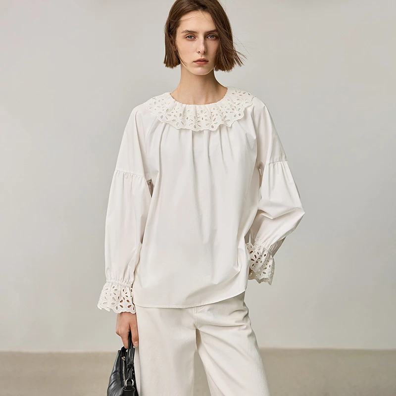 LILY2024秋新款女装蕾丝衫124329C8932