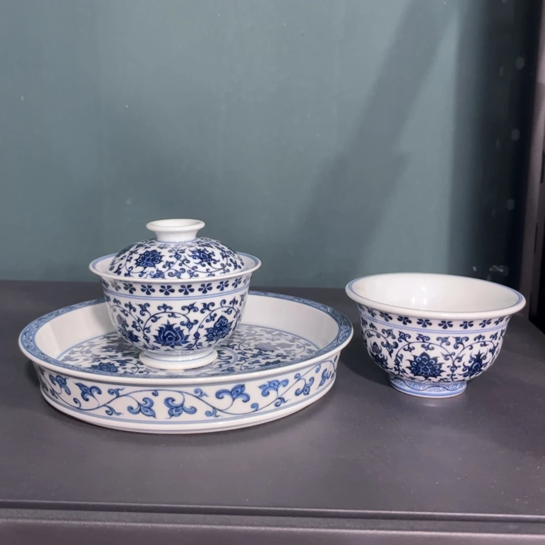 仿明青花缠枝莲三件套 可拆分