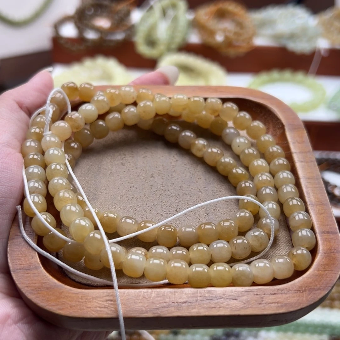毛衣链未镶嵌和田玉珠串6*7mm