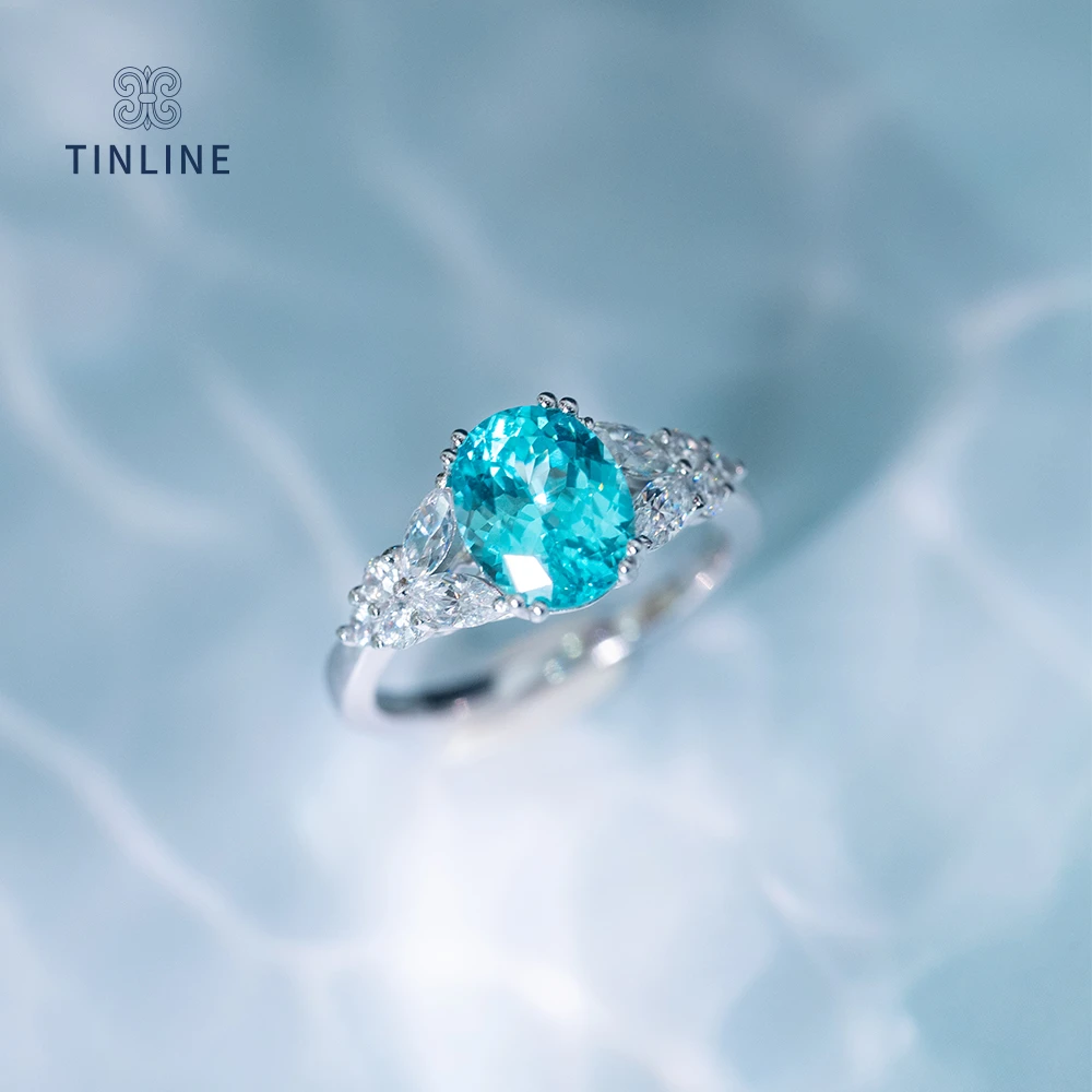 TINLINE 培育蓝宝石「清平乐」戒指培育帕拉伊巴4.9ct精致时尚设计