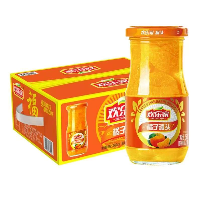 欢乐家橘子罐头256克12罐糖水新鲜水果玻璃瓶装整箱休闲零食美食