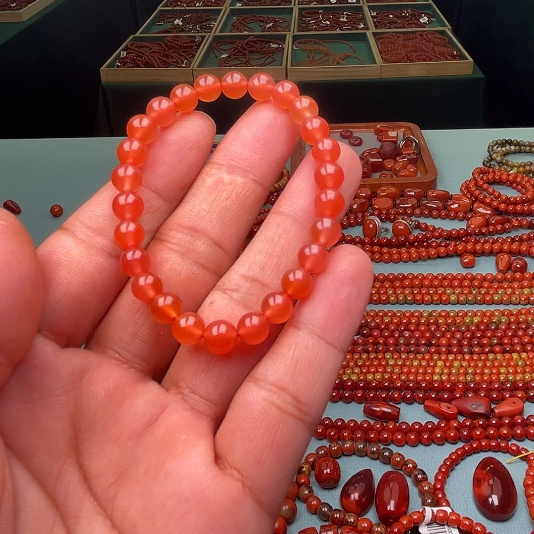 南红玛瑙未镶嵌手链冰红卡7+