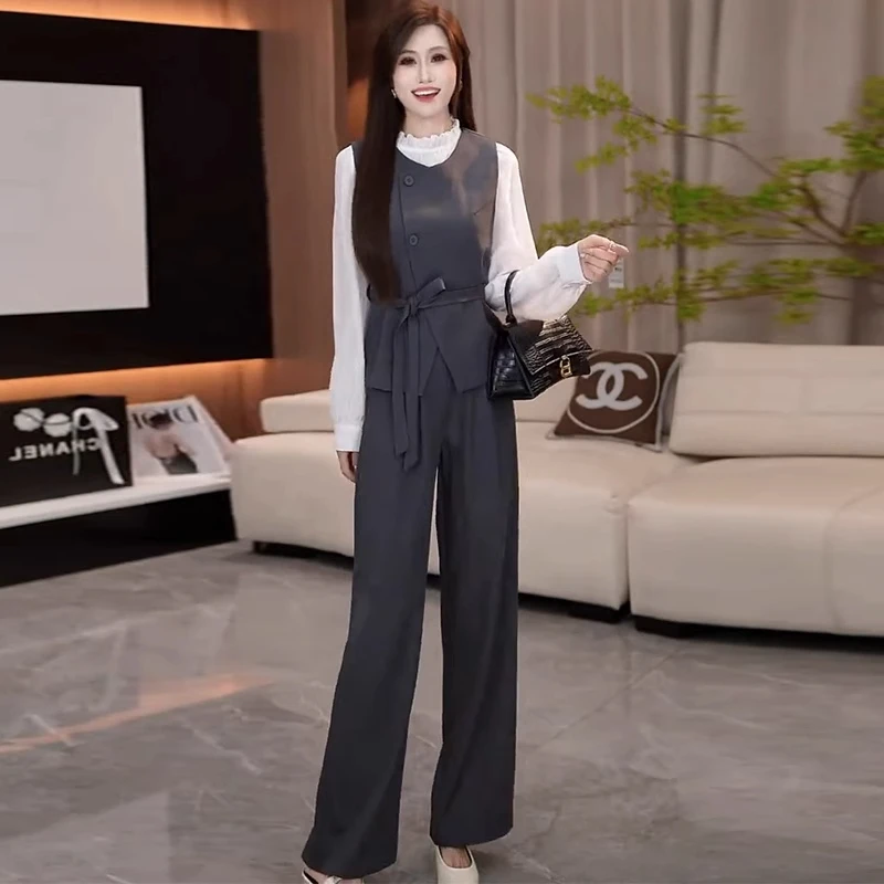 1262小香风时尚套装女早秋新款时髦洋气显瘦圆领马甲上衣显瘦套装