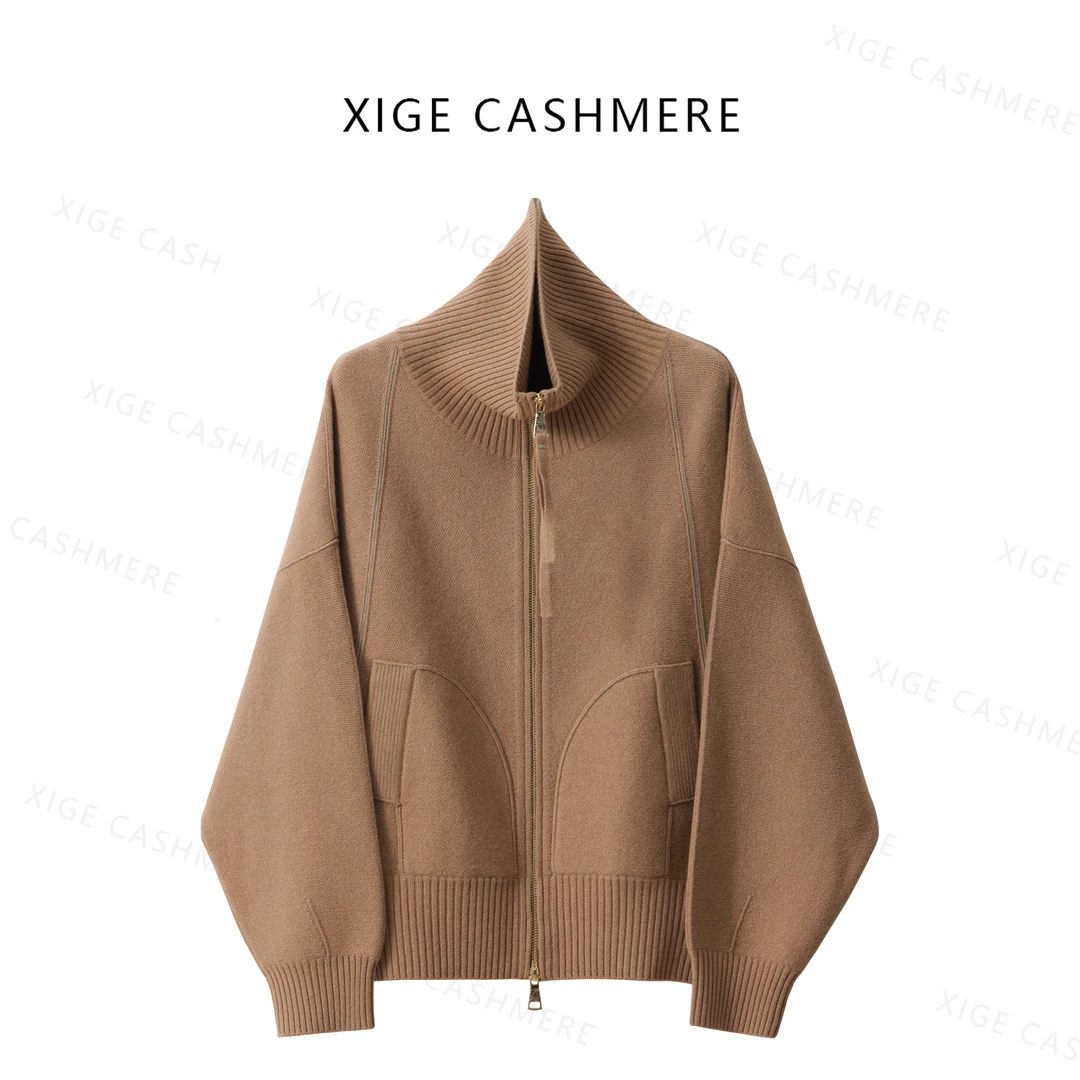 烟花【质感衣】喜歌羊绒 100山羊绒立领气质女士拉链开衫 7800