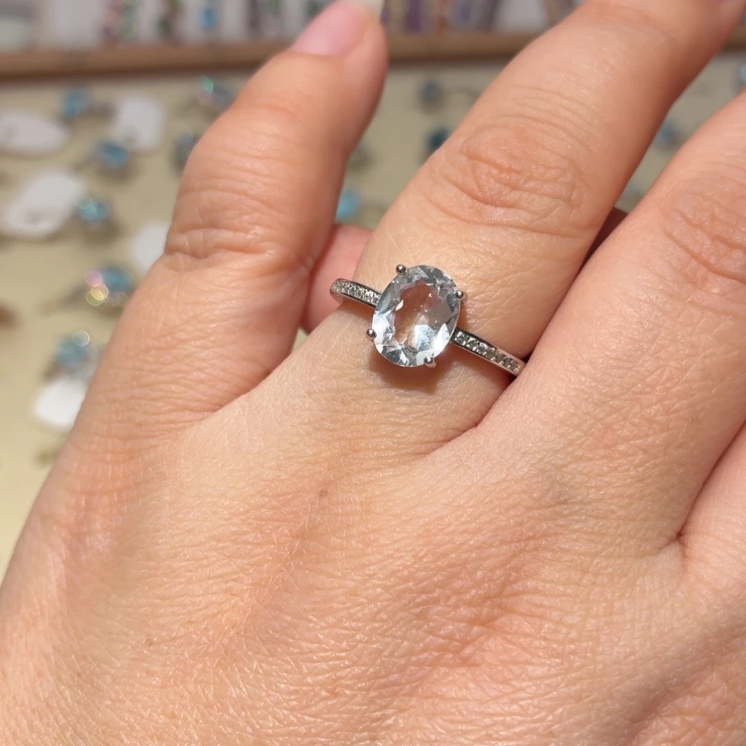 戒圈银S925镶嵌海蓝宝石