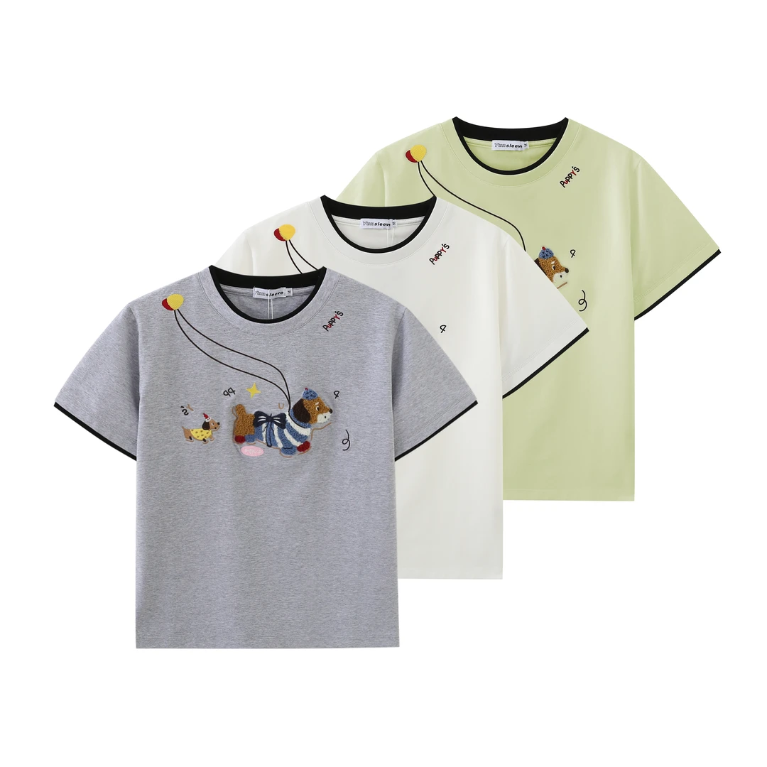 【鸿运专属】夏季新款卡通人物刺绣短袖上衣休闲韩版T恤显瘦X2553