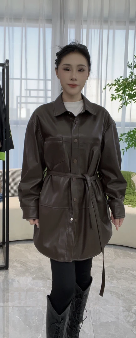 TF杨幂同款女士真皮头层绵羊皮真皮皮衣春季新款上新