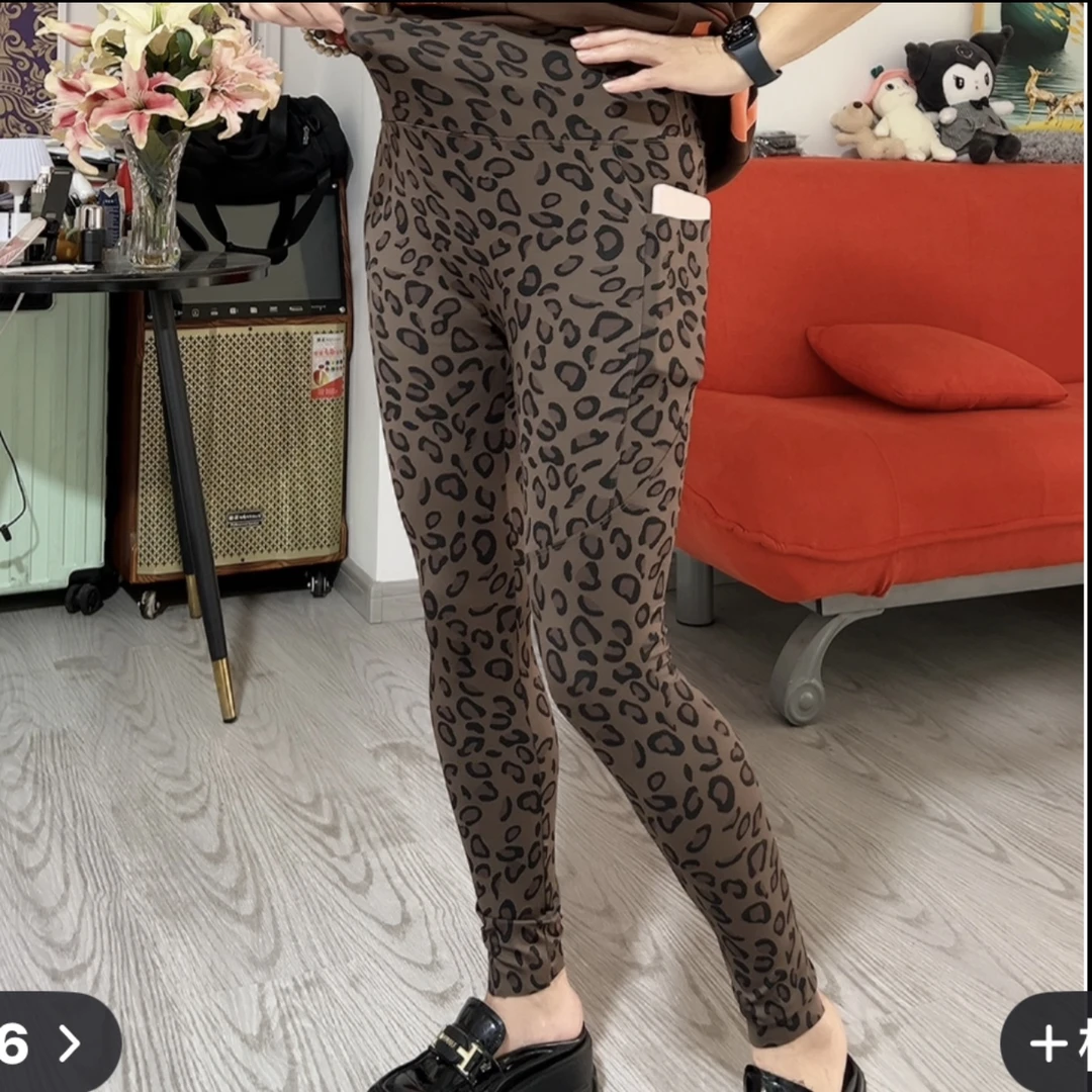 025大码时尚高腰显瘦豹纹打底裤春秋薄款弹力九分运动紧身外穿