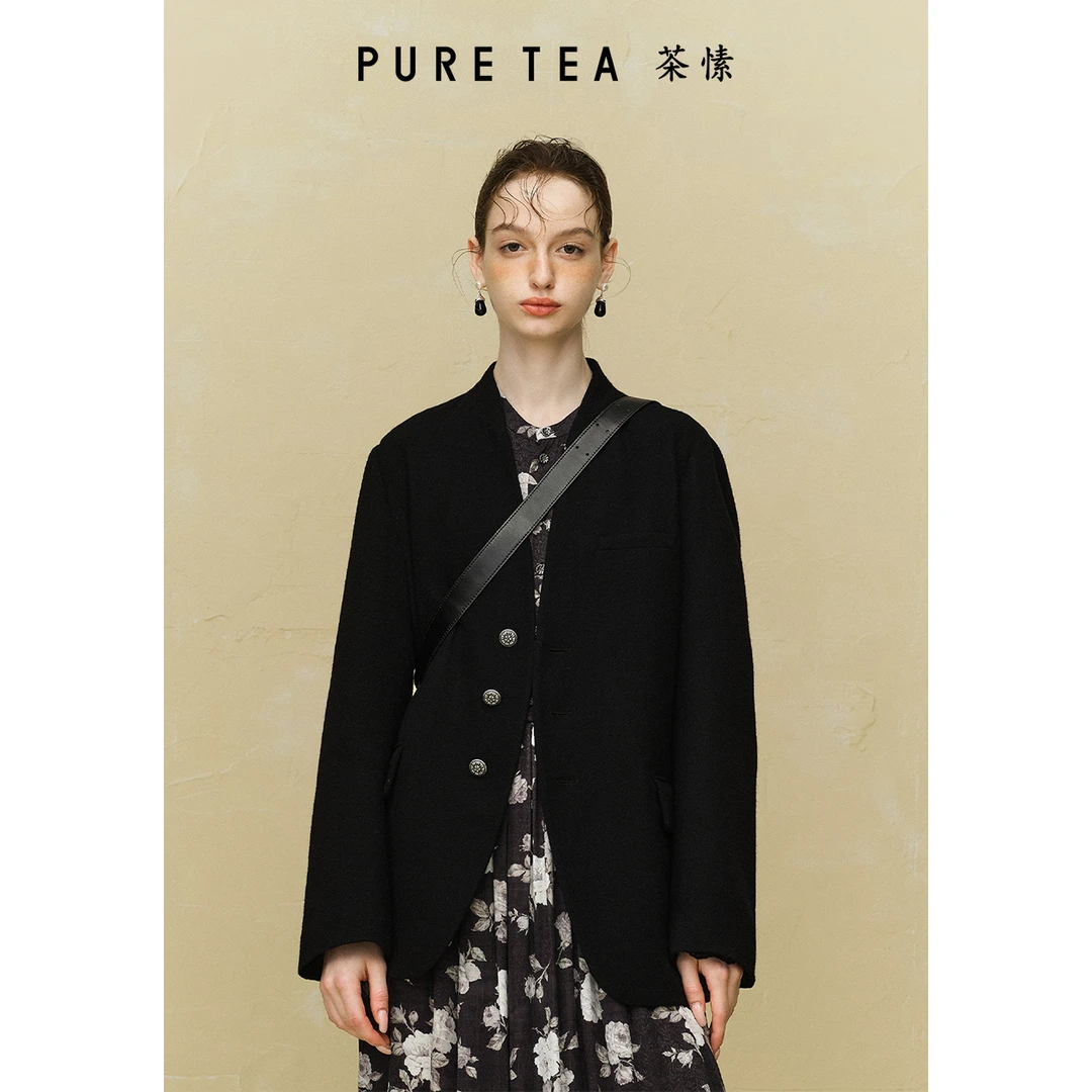 【秀场同款】茶愫绵羊毛呢短外套女量感立裁西装秋新TH0502C31