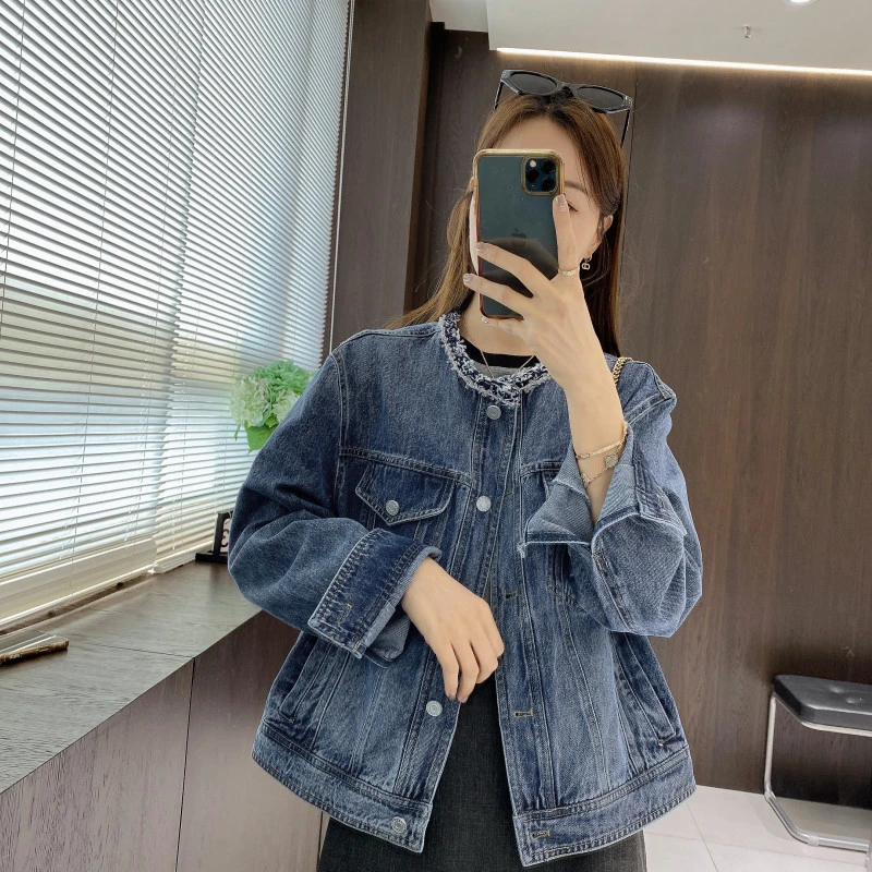 IMFLY金小金自制女装  短外套DYW8726春季时髦小香风重工牛仔衣