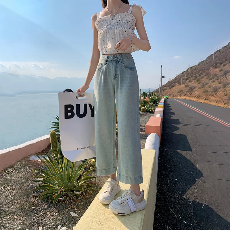 薄款牛仔裤女2025夏季新款莱赛尔天丝高腰显瘦百搭宽松阔腿九分裤