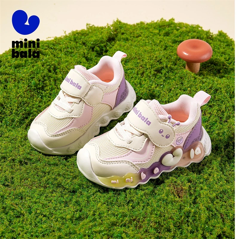 迷你巴拉童鞋宝宝学步鞋2025秋季新款女童闪灯运动鞋透气鞋子防滑