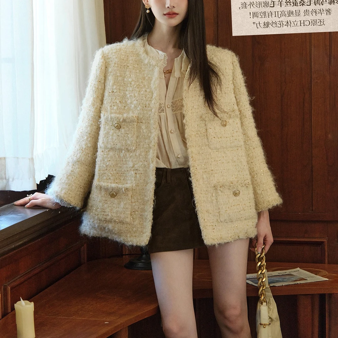 秋季新款老钱手工坊粗花呢小香风外套女高级感精女士提花短上衣