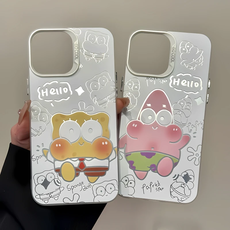 适用苹果16pro磨砂彩银15手机壳小众mate70华为p60嘟嘟脸海绵宝宝