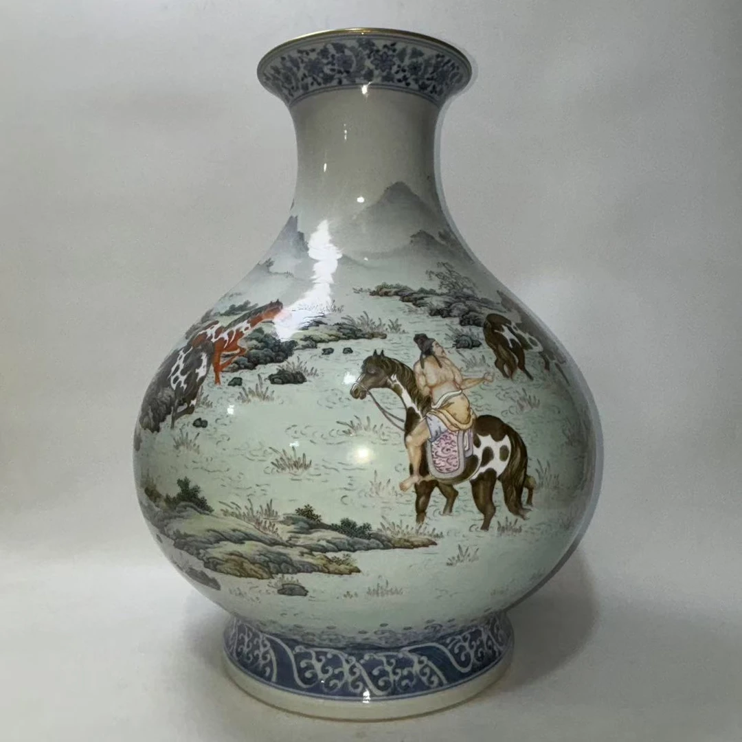 粉彩山水人物牧马图玉壶春JD2501-176