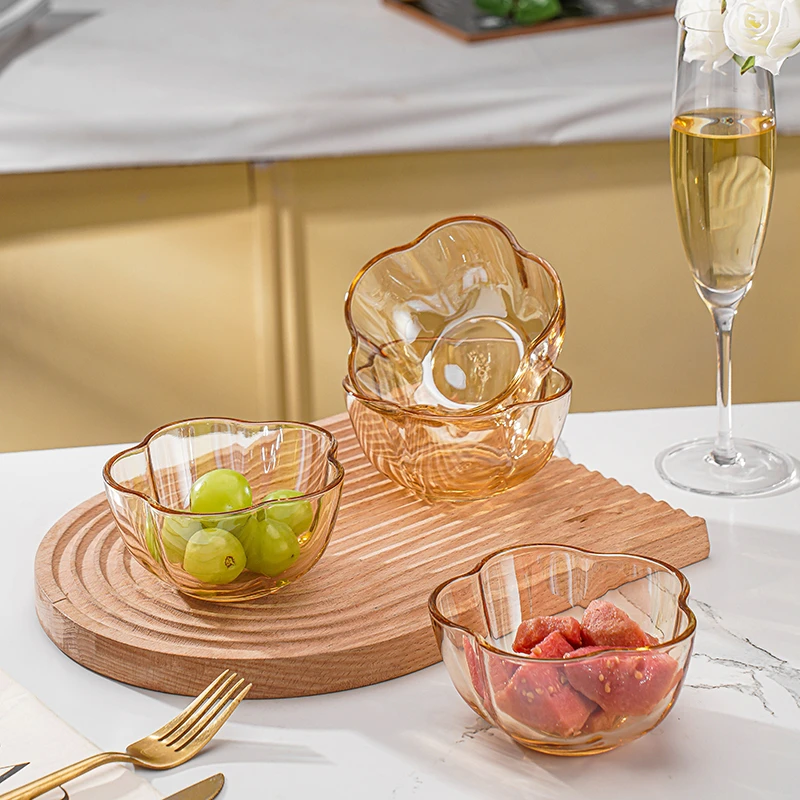 【4只装】家用高颜值琥珀梅花玻璃碗家用调味小吃碟小吃碗米饭碗